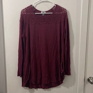 Maroon Old Navy Tunic Top with Lace Detail